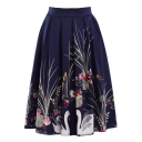 New Arrival Classic Floral Printed Slim A-Line Midi Skirt