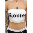Simple Fashion Letter Print Slim Fit Cropped Bandeau Summer Top