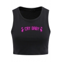 Slim CRY BABY Letter Teardrop Printed Round Neck Sleeveless Cropped Tank