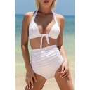 Summer Collection Sexy Plain Halter Sleeveless Open Back Bikini