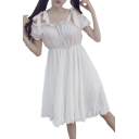 Dolly Plain Cold Shoulder Ruffle Hem Bow Tie Mini A-line Dress