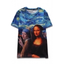 Comic Painting Character Printed Round Neck Short Sleeve Tee