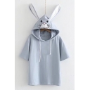Adorable Rabbit Ears Embellished Hood Leisure Short Sleeve Tee