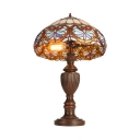 Traditional Tiffany Umbrella Shaped Table Lamp Stained Glass Single Light Table Lights in Metal Base