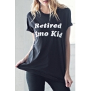 Natural Letter Print Round Neck Short Sleeves Casual Tee