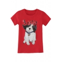 Cute Sequined Dog Letter Pattern Round Neck Short Sleeves Casual Tee