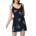 Hot Style Spaghetti Straps Bow Belted Floral Print Mini Cami Dress