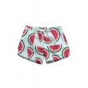 Lovely Cartoon Watermelon Printed Drawstring Waist Shorts with Pockets