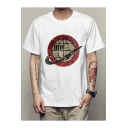 Hot Fashion Earth Rocket Letter Print Round Neck Short Sleeves Casual Tee