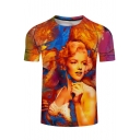 Chic Sexy Lady Printed Round Neck Short Sleeve Leisure Tee