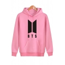 Simple Letter Letter Print Long Sleeves Pullover Hoodie with Pocket