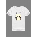 Adorable Cartoon Pig Printed Round Neck Short Sleeve Tee for Couple