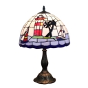 Dome Shaped Table Lamp Tiffany Nautical Style Stained Glass Sailboat Table Lights in White and Blue