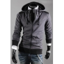 Men's Spring Fashion Zip Up Drawstring Hooded Color Block Long Sleeve Jacket