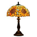 Sunflower Theme Tiffany Table Lamp with Stained Glass Dome Shade in 2 Designs