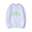 Leisure Hand Letter Print Round Neck Long Sleeves Pullover Sweatshirt