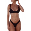 Popular Holiday Chic Basic Plain Spaghetti Straps Bikini