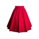 Basic Plain Elegant Flare Zip Up Midi A-Line Skirt