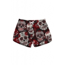 Summer Collection Skull Floral Printed Drawstring Waist Shorts with Pockets