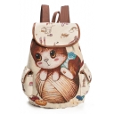 Cat Cartoon Pattern Flap Pockets Backpack School Bag