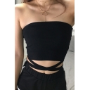 Sexy Chic Plain Sleeveless Crisscross Front Tied Back Cropped Bandeau