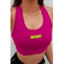 Simple Letter Printed Round Neck Sleeveless Sports Cropped Tank