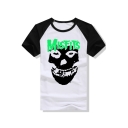 Cool Fashion Skull Letter Print Color Block Round Neck Short Sleeves T-shirt