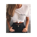 Chic Letter Embroidered Round Neck Short Sleeve Comfort Leisure Tee