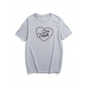 Basic Heart Letter Printed Round Neck Short Sleeve Graphic Tee
