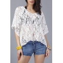 Summer Collection Floral Lace Round Neck Batwing Sleeve Blouse