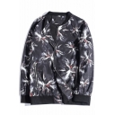 Stand Up Collar Floral Printed Long Sleeve Zip Up Jacket