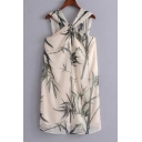 Chic Bamboo Print Knotted Back Sleeveless Mini Shift Dress