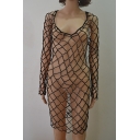 Summer Collection Scoop Neck Beaded Hollow Out Back Mesh Net Cover Up