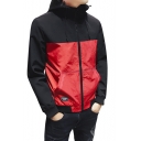 New Arrival Simple Color Block Zip Up Long Sleeve Hooded Coat