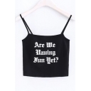 Simple Letter Printed Spaghetti Straps Sleeveless Cropped Cami