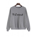 Unique Letter Print Round Neck Long Sleeves Pullover Sweatshirt