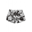Leisure Floral Fox Printed Drawstring Waist Beach Shorts with Pockets