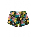 Holiday Floral Leaf Printed Drawstring Waist Shorts with Pockets