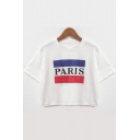 Daily Fashion Flag Letter Print Round Neck Short Sleeves Casual Cropped Tee