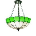 White&Green Bowl Shaped Pendant Light Tiffany Style Semi Flush Mount with 12