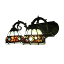 2-Light Wall Sconce with Tiffany Style Multicolored Glass Shade, 16-Inch Wide