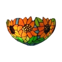 12-Inch Wide Tiffany Pastoral Sunflower Glass Wall Lamp Hallway Sconce Fixture with Stained Shade