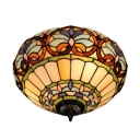 Tiffany-Style 16 In Wide Flush Mount Ceiling Fixture in Baroque Style, 2-Light, Multicolored