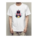 Chic Cat with Hat & Scarf Print Round Neck Short Sleeve Tee