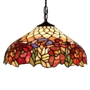 Vintage Art 16-Inch Wide 2 Light Hanging Lamp with Tiffany-Style Floral Pattern Glass Shade in Multicolor Finish