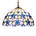 3-Light Tiffany Style Pendant Light with Floral Dome Glass Shade in White & Blue