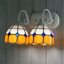 Vintage Art Tiffany Style Stained Glass White & Yellow Glass Shade Wall Lamp Fixture with Two Light, 16-Inch Wide