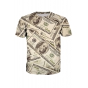 Fabulous Money Cash Print Round Neck Short Sleeves Summer T-shirt