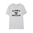 ALL I WANT IS PIZZA AND HAPPY STYLES Short Sleeve Round Neck Tee