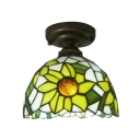 Down Lighting Sunflower Theme Tiffany Flush Mount Ceiling Light with Dome Shade, 8